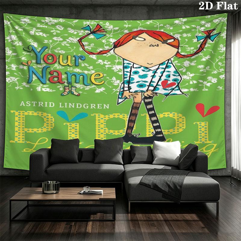Pippi Longstocking Custom Name Wall Tapestry Aesthetic Wall Hanging Printed Fabric Blanket Decorative Tapestries for Bedroom Living Room Home Decor