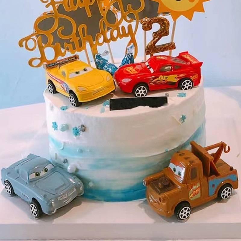 3 Cars 4pcs Model Toy Cake Baking Dessert Decoration Cartoon Kids Birthday Gift