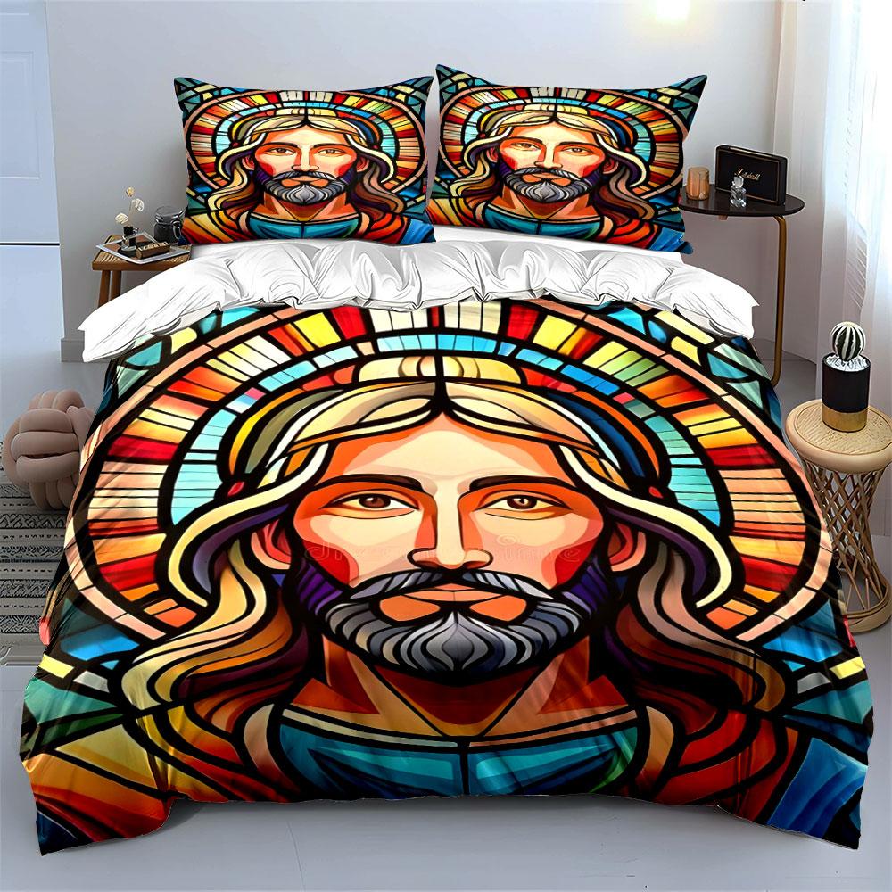 Stained-glass Jesus artwork. Bedding sets Duvet cover sets Duvet covers Pillowcases(1 * Duvet Cover 2 * Pillowcases without duvet insert)