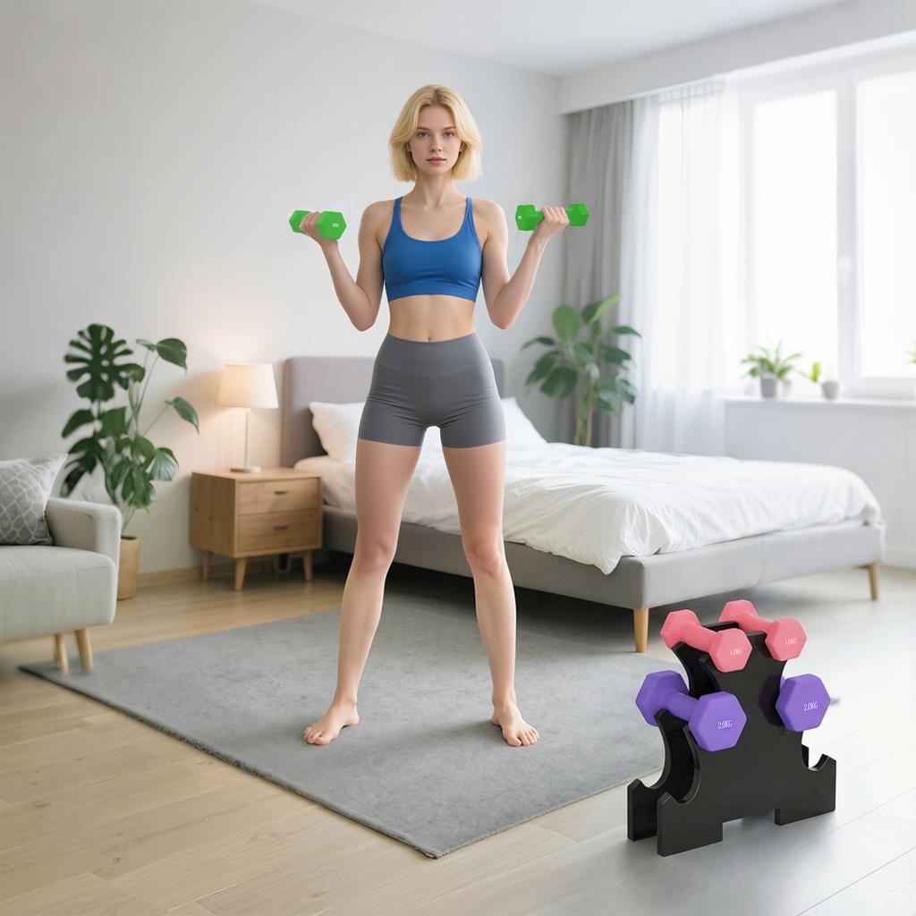 Hex Dumbbells Set with Dumbbell Rack, Hand Weights for Strength Training Weight Lifting, 2 X 1kg, 2 X 2kg, 2 X 3kg