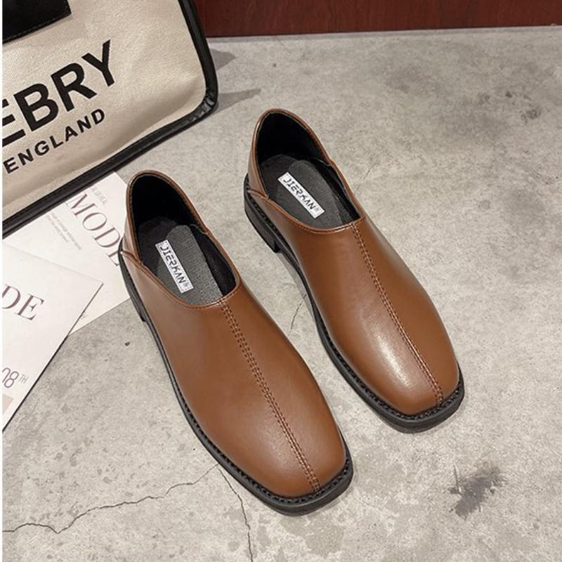 Fashion European and American Women's Single Shoes 2024 New Square Toe Leather Shoes Casual Flat Shoes Two Wear Women's Shoes Sneakers