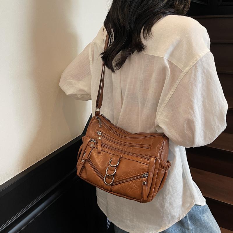 Women's Crossbody Bag Vintage Soft Leather Mother Bag Commuter Multi-Pocket Shoulder Bag