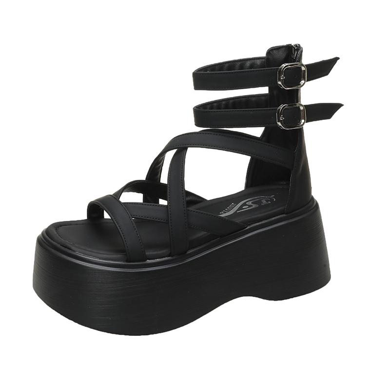 

Модные босоножки на высоком каблуке, женские туфли со стразами, летние босоножки на танкетке 7,5 см с высокой застежкой-молнией на платформе, массивные пляжные кроссовки Sandalias Mujer 36 чёрный