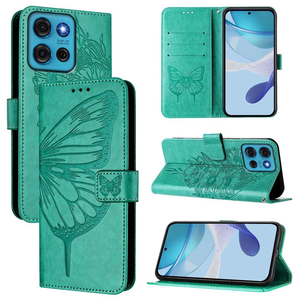 For Motorola Moto G75 5G Wallet Case with Wrist Strap Butterfly Imprint Leather Phone Cover