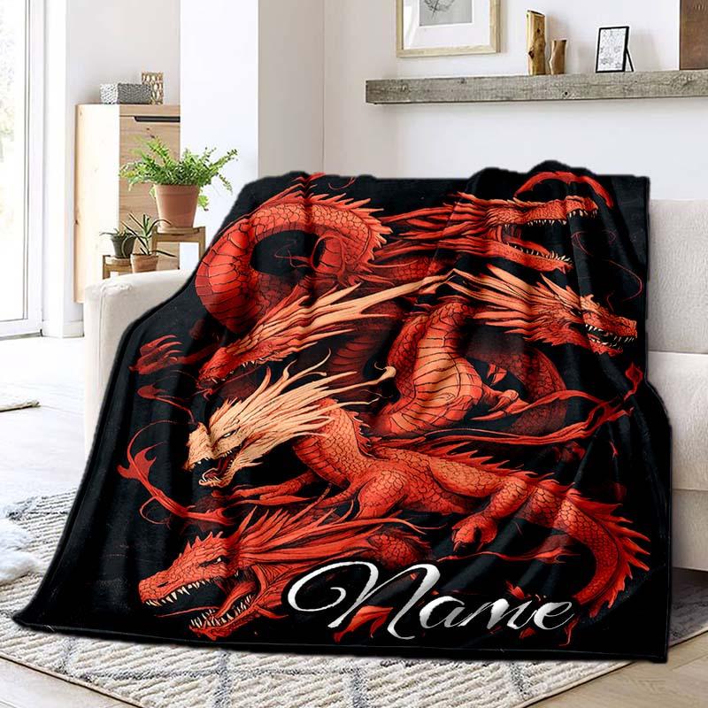 Red Dragon Customize Your Name Blanket Used For Chair Office Sofa Bed Camping Soft And Warm Giving Friends And Relatives Birthday Graduation Gift