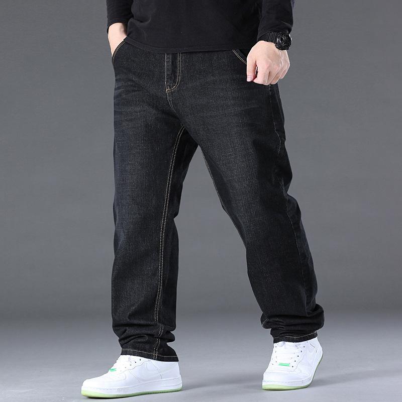 Pantalon en Denim Stretch Grande Taille pour Homme Jambe Droite Coupe Ample Taille Moyenne Printemps/Été Vêtements de Travail Pantalon Décontracté