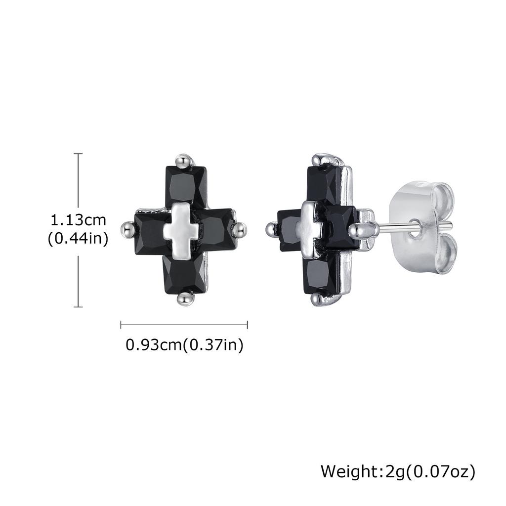 Cross Zircon Stud Earrings for Men Boys,Hip Hop Black White CZ Stone Metal Earring,Trendy Jewelry Gifts