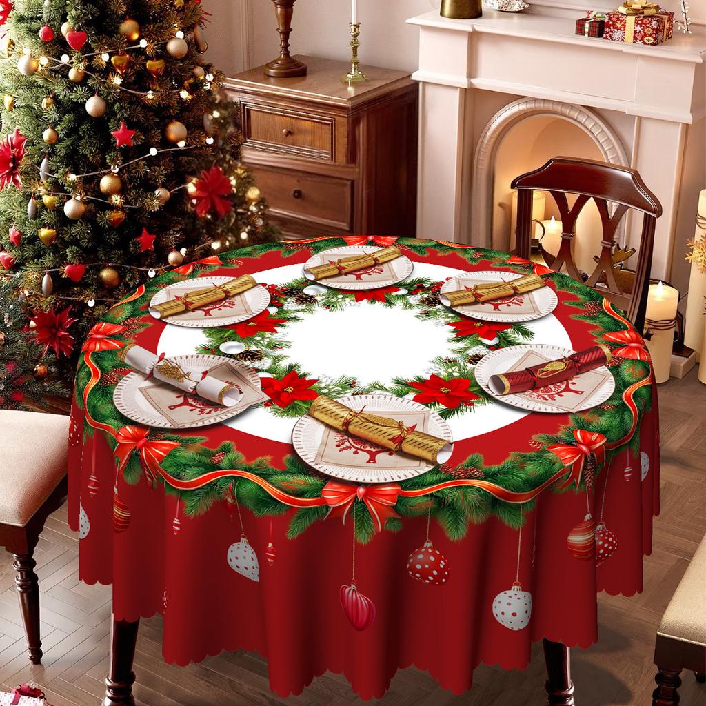 Christmas Tablecloth Holiday Decoration, Red Round Tablecloth Waterproof Table Cloth, Festive Table Flag Light Luxury Cover Cloth