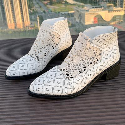 Fashion Women's Fashion Low Heel Shoes Fall New Pointed Ankle Boots Hollow Breathable Fabric Back Zipper Western Boots