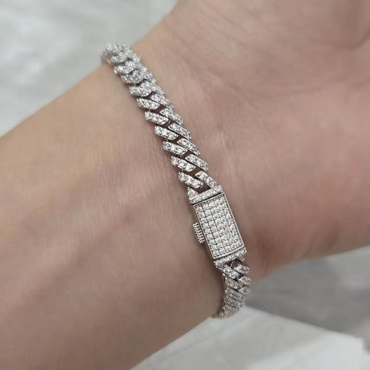 Hip Hop 6mm Cuban Link Chain Iced Out Cuban Bracelet Necklace Box Clasp Women Men Chains 5iinch серебряный