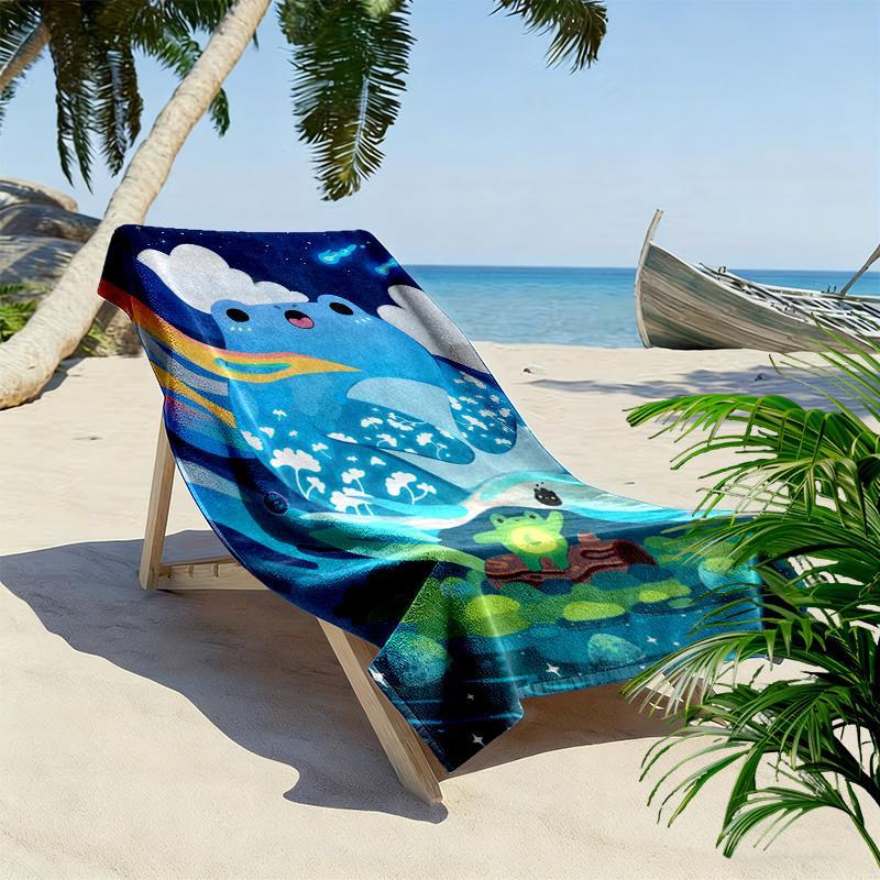 Whimsical Frog and Starry Night 2D Flat Print Beach Towel, Large Soft Quick Dry Towel for Beach Camping SwimmingXSTJ0915561