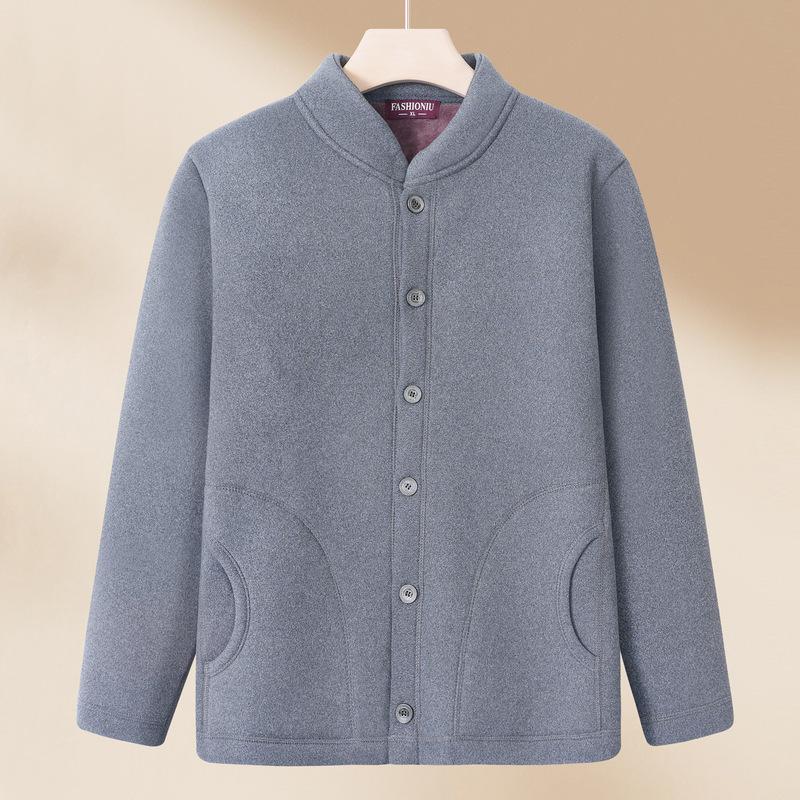 Dad's Winter Jacket Middle-aged and Elderly People Plus Velvet Cardigan Elderly Men's Clothes Grandpa Winter Top Fashionable Casual