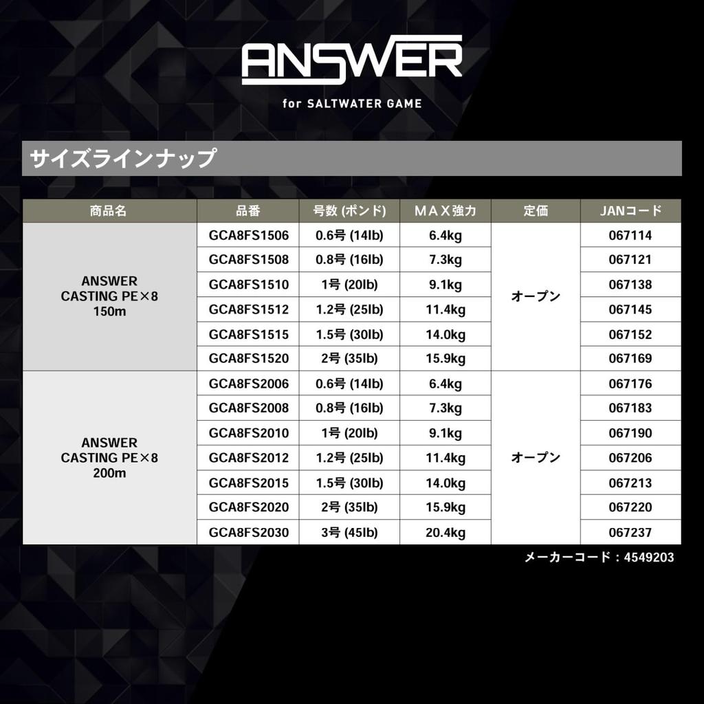 GOSEN Answer Casting PE x 8 200m Fine Silver 1 No. (20lb)