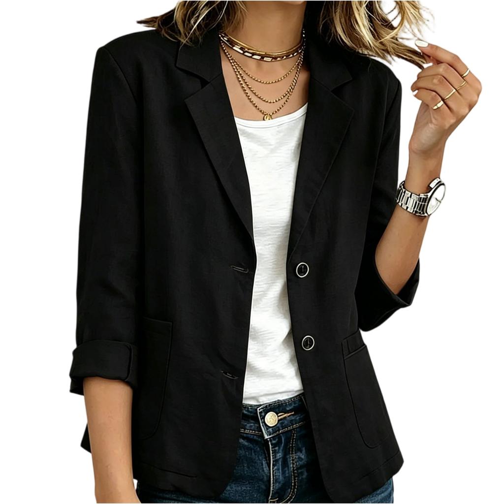 Women’s Casual Loose Fit Long Sleeve Blazer Lightweight Lapel Open Front Jacket for Office Daily Wear