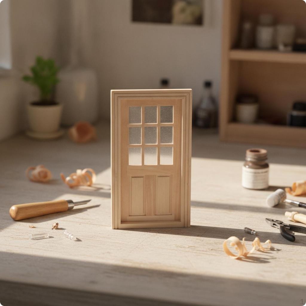 Dollhouse Door with Window DIY Frame Unique for Collectors