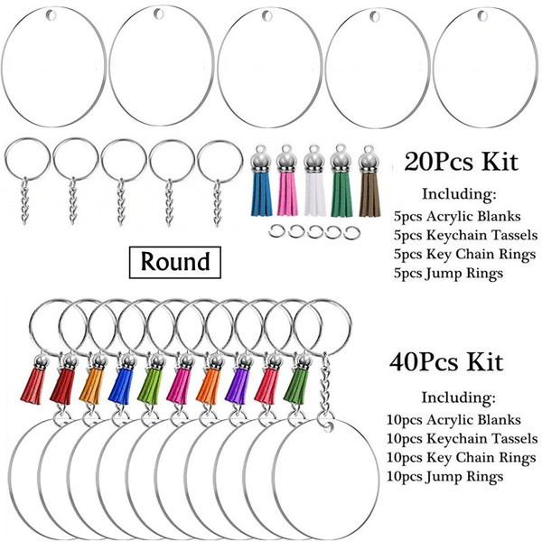 Brelocuri acrilice, în vrac, 20/40/80 buc. Kit de ornamente acrilice, spate transparente, ciucuri, lanț cheie, inele de salt pentru vinil, bricolaj, breloc