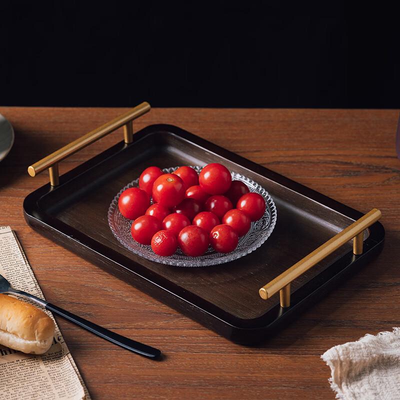 Rectangular Bamboo Serving Tray with Metal Handles