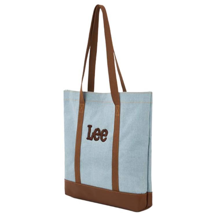 New Lee Denim+PU Artificial Leather Tote Bag, Shoulder Bag Medium Size Unisex Blue & Brown LE250114M