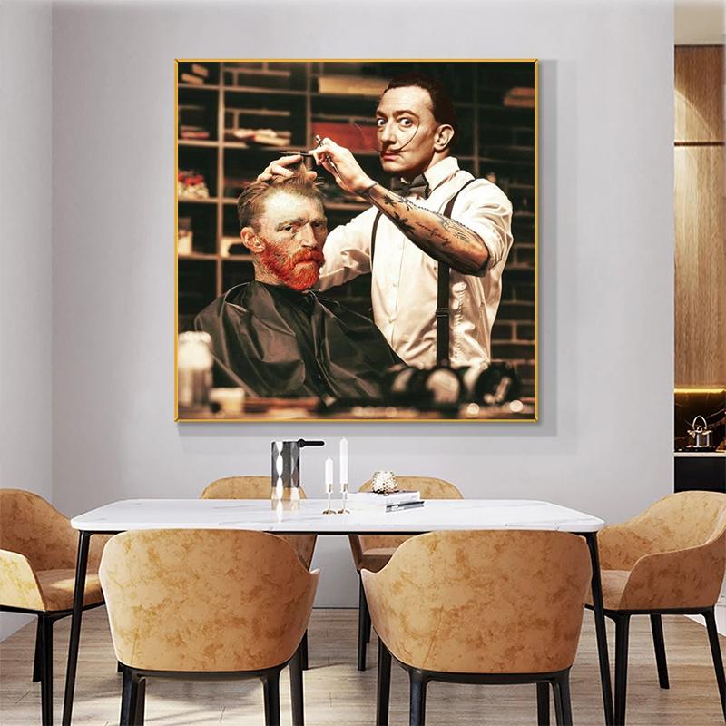 Retrato de personaje divertido, arte de Van Gogh, corte de pelo, pintura en lienzo, carteles e impresiones, imágenes de pared para decoración para las paredes del salón, Cuadro
