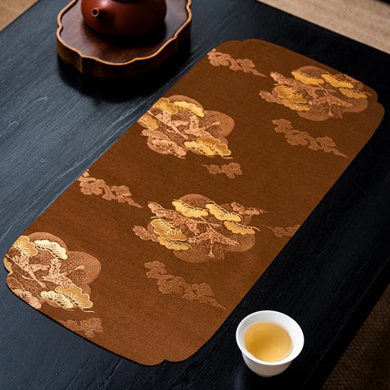 Chinese Tea Mat Cloud Pine Brocade Tea Table Cloth Cotton Linen Tea Ceremony Accessories