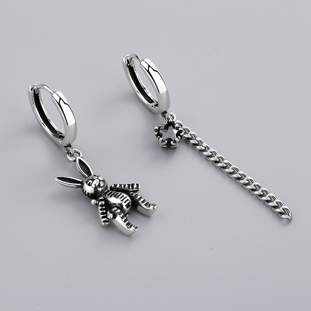 Copper New Arrival Rabbit Long Tassel Asymmetric Hoop Earrings For Women Temperament Gift