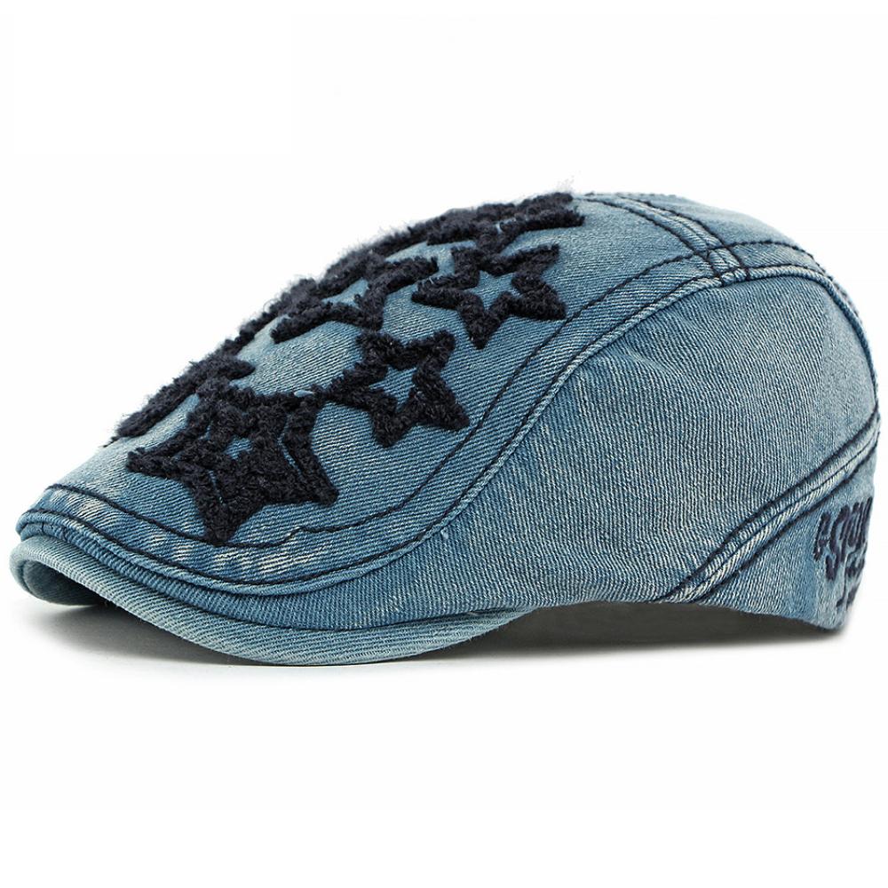 HT4932 Baskenmütze Damen Sterne Stickerei Baumwolle Denim Hut Vintage Künstler Maler Baskenmütze Herren Damen Schirmmütze Herren Baskenmützen