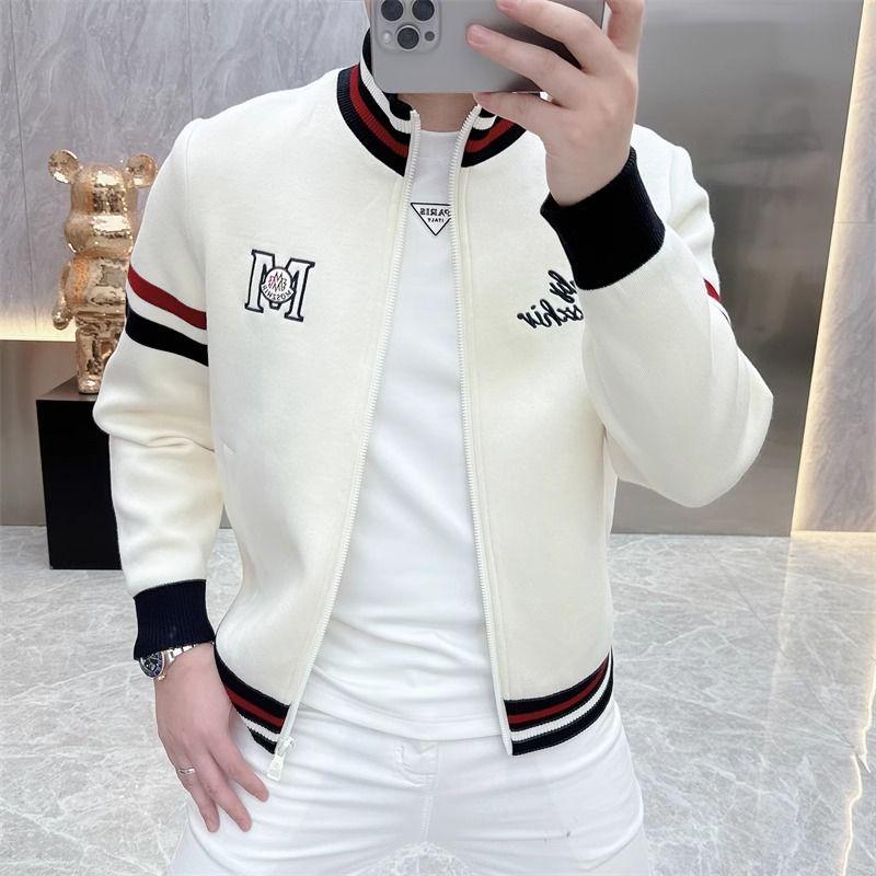 Trendy European Style Men s Stand Collar Embroidered Jacket – Autumn/Winter Light Luxury Fashion M (80-100) белый