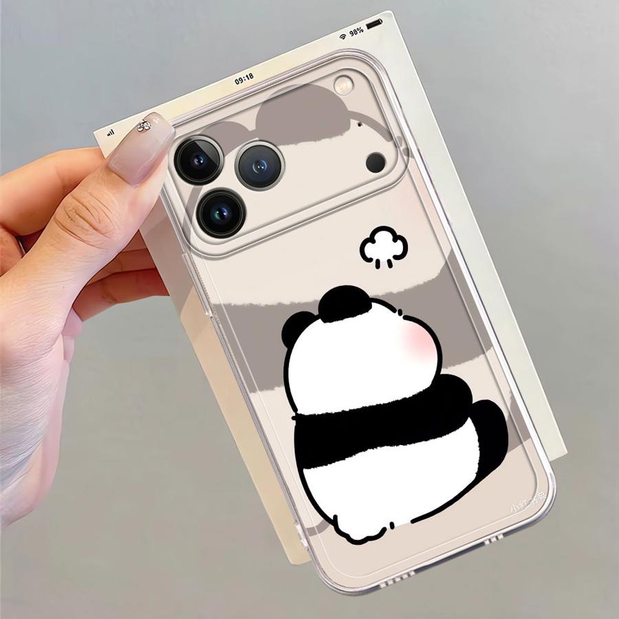 Cute Panda Case for iPhone 17 Pro Max 15 16 12 Mini Air 13 Pro 14 Plus 17e XS Max 11 XR Soft Phone Cover