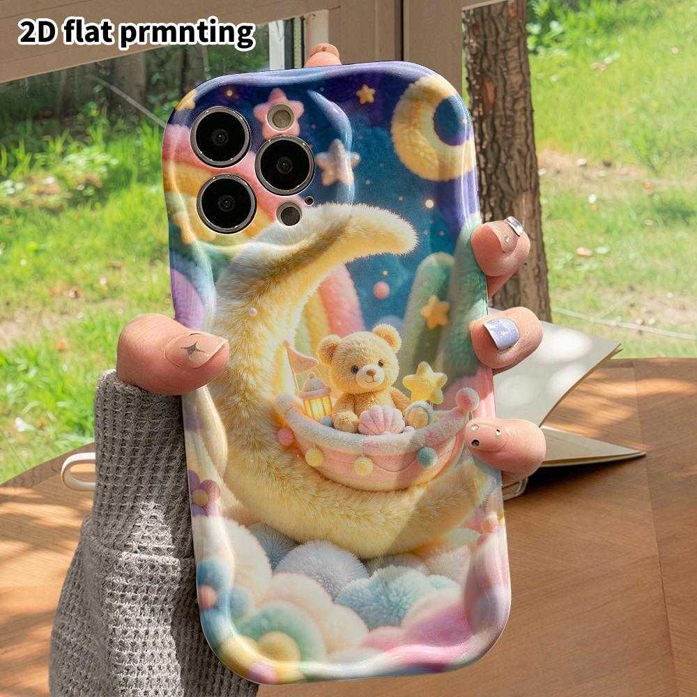 Phone Case: 2D flat, suitable for iPhone 18 17 16 15 14 13 12Pro protective case, moon little bear cradle, perfect Christmas and Halloween holiday gif