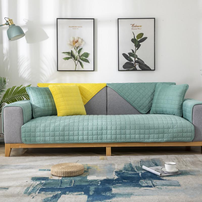 Outono e Inverno Cor Sólida Veludo Xadrez Almofada de Sofá Moderno Simples Antiderrapante Capa Protetora de Assento de Sofá