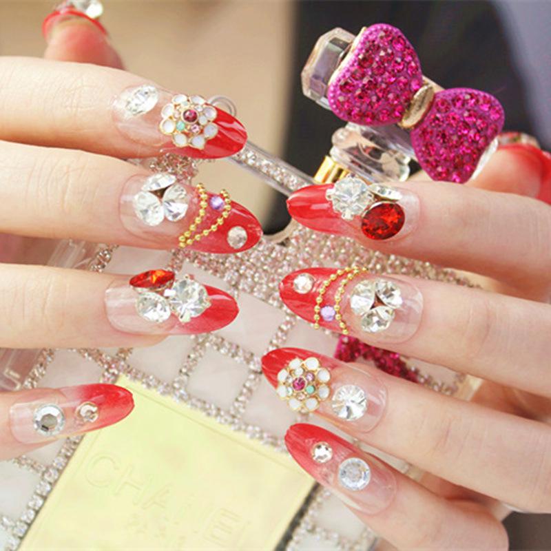 

Red Long Press-On Bridal Manicure Stickers