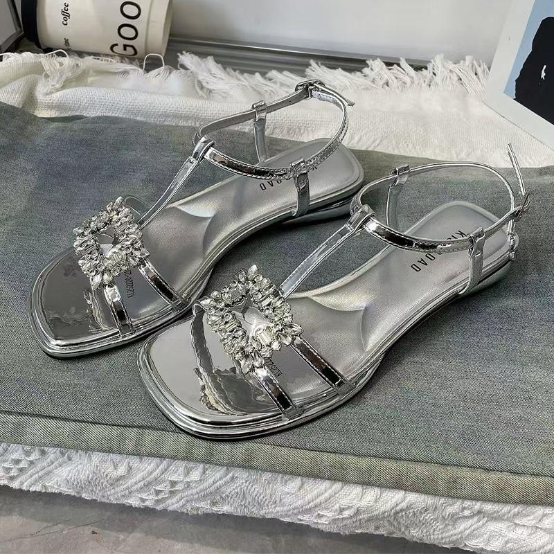Fashion Crystal Flats Women Sandals Summer Casual Dress Shoes Fashion Woman Slippers New 2025 Designer Slides Walking Sandalias De Mujer