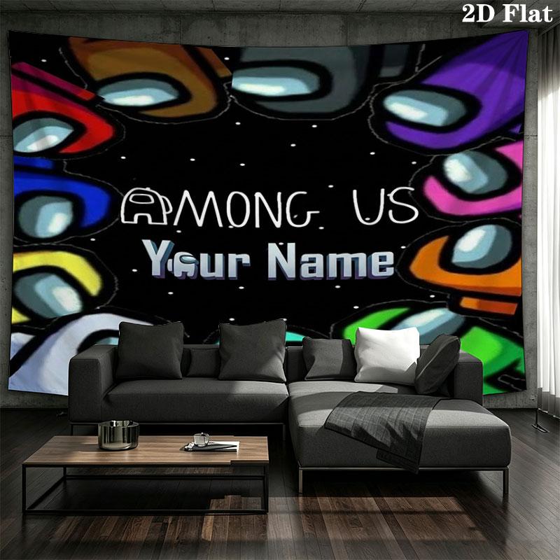 Among Us Custom Name Wall Tapestry Aesthetic Wall Hanging Printed Fabric Blanket Decorative Tapestries for Bedroom Living Room Home Decor