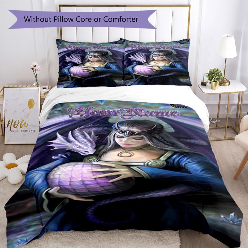 Gothic Illustrations Customize Your Name Bedding Set Breathable Duvet Cover with Pillowcases Home Decoration Birthday Gift
