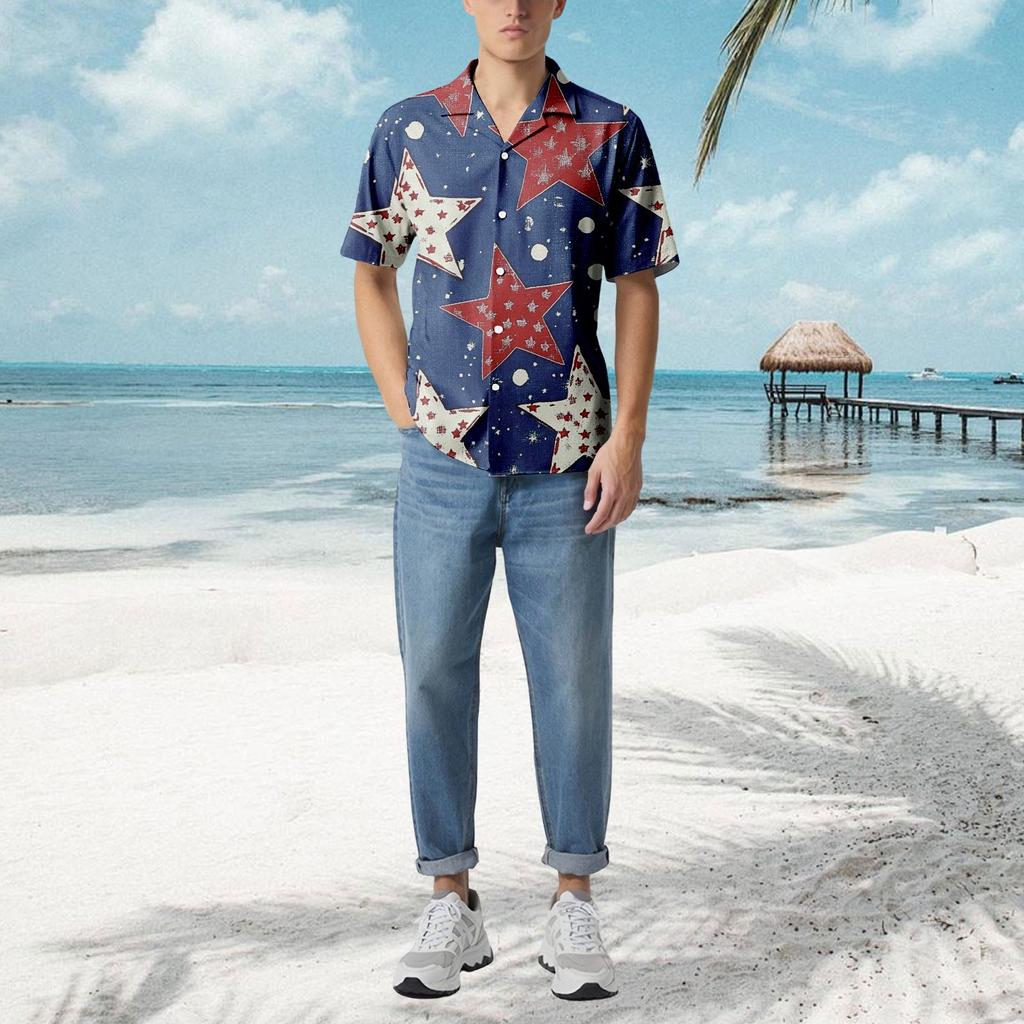 Herren Lässiges Lockeres Kurzarmhemd Mode Bedrucktes Hemd Top