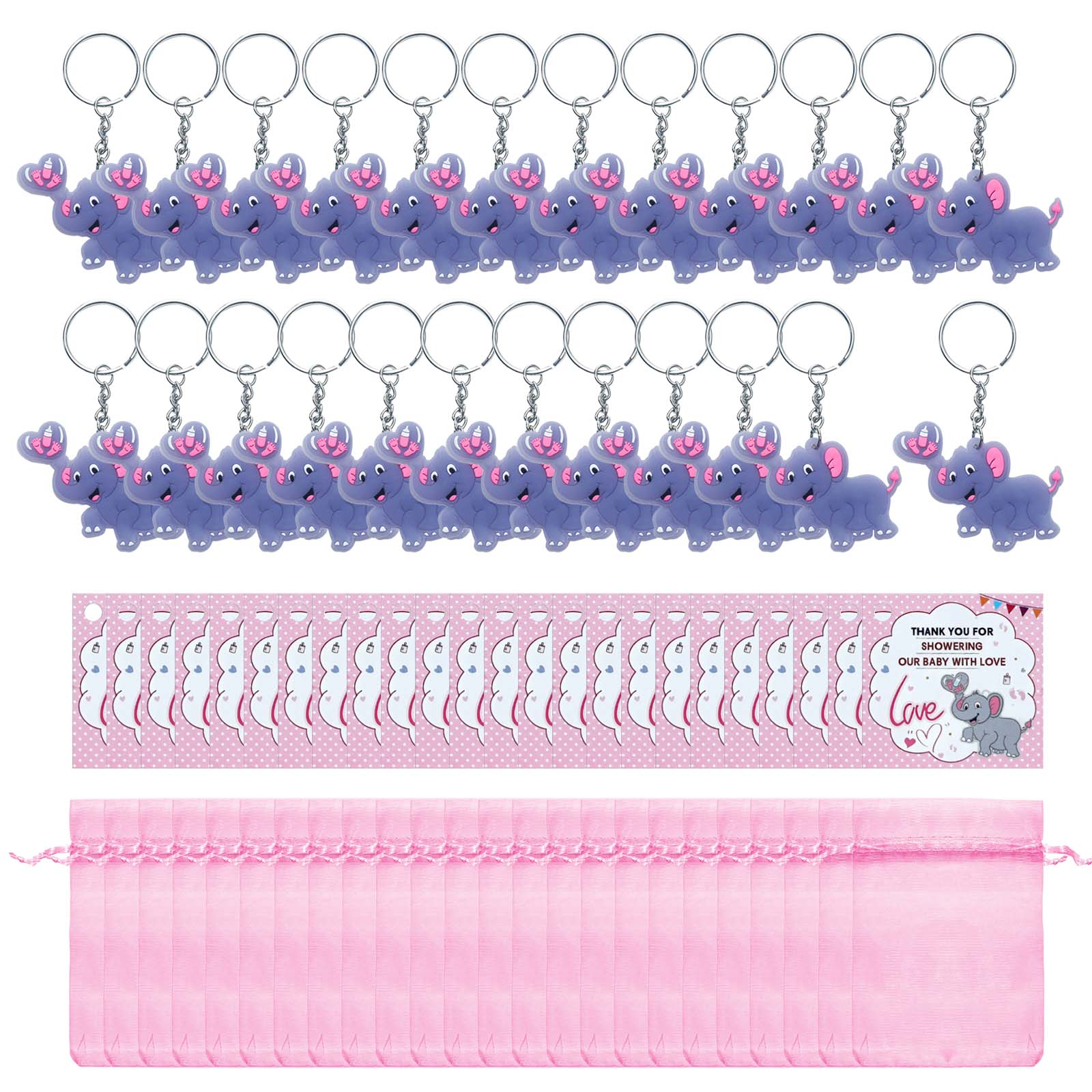 

Брелки в виде слонов оптом 24 шт. Украшения для детского душа с мешочком из органзы Подарок в знак благодарности гостю на вечеринку Сувенир