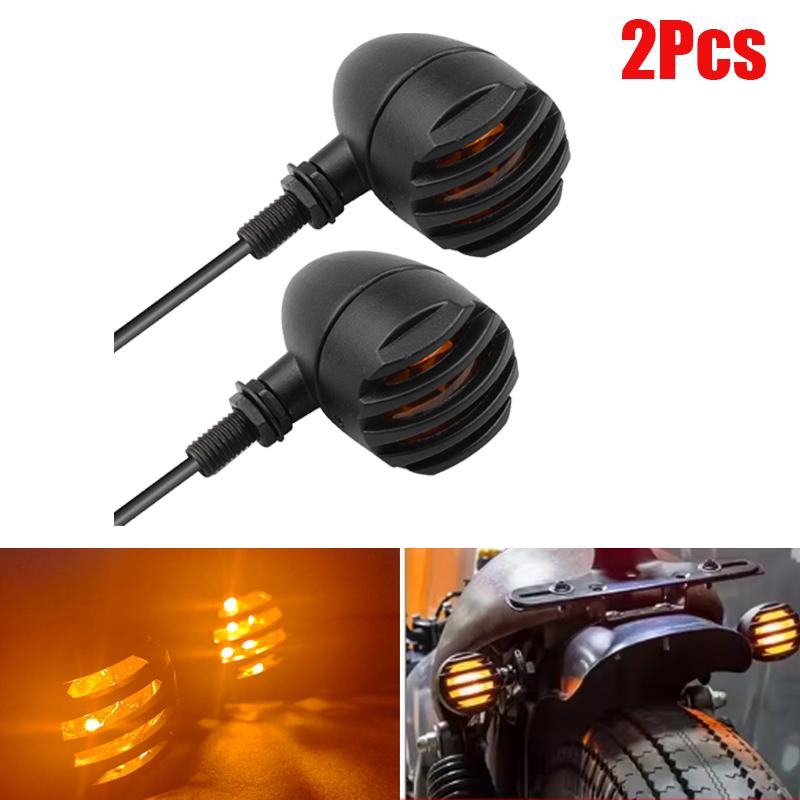 2/4 PCS Motorcycle Plastic Retro Grill Bullet Flasher Amber Turn Signal Indicator Light Lamp For Kawasaki Harley Honda