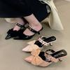 Vintage Buckle Bow Brand Slide Pumps Women Sexy Pointed Toe Slingback Party Sandal Elegant Wedding Low Heeled Shallow Mule Shoes
