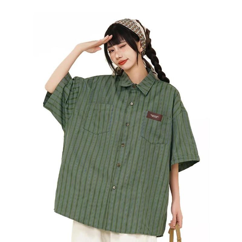 Japanese-Style Retro Women's Striped Casual Short-Sleeve Shirt