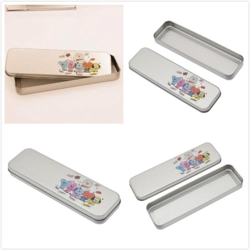 Bts Kpop Bt21 Metal Cartoon Pencil Box Shooky Chimmy Pen Study Stationery Case