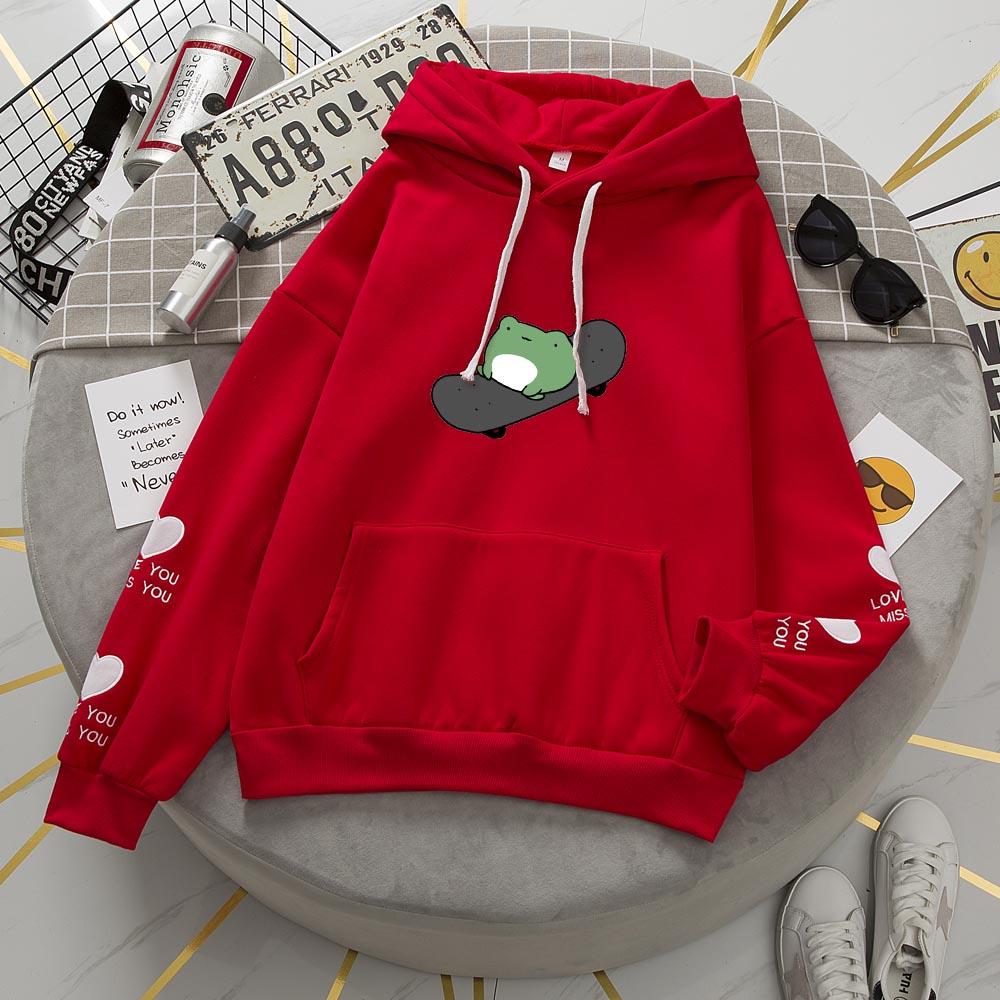Skateboard Frog Hoodie Women Harajuku Oversized Sweatshirt