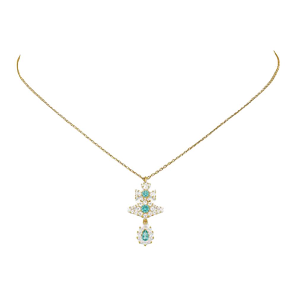 Vivienne Westwood Masha Saturn Crystal Inlaid Design Pendant Necklace Women necklace Gold Turquoise 8053195136278