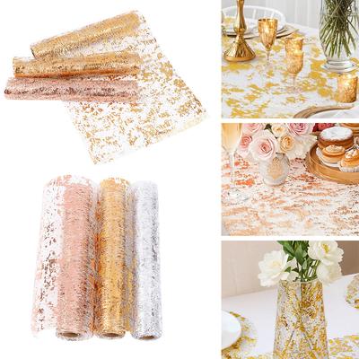 Metallic Gold Table Runner Sequin Glitter Mesh Roll Tablecloth for Wedding Event Birthday Party Home Decoration Christmas Supply