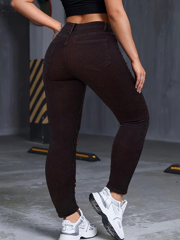 2025 High Waist Ripped Color Block Denim Jeans