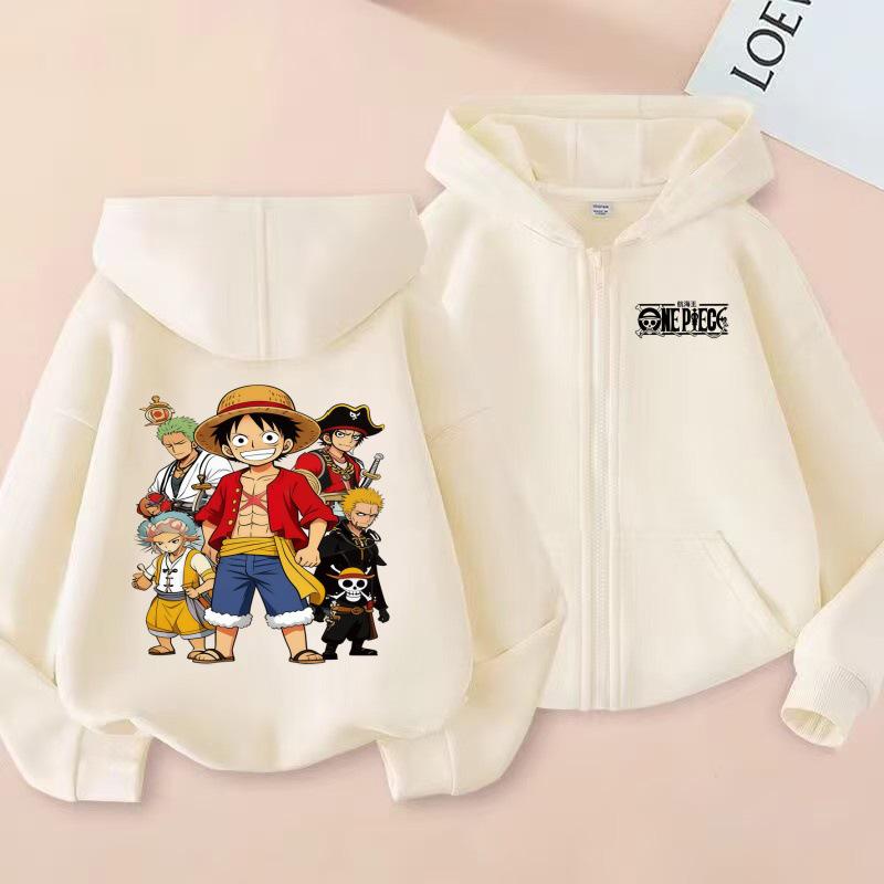 Unisex Kids One Piece Monkey D. Luffy Zipper Hoodie - Straw Hat Pirates Anime Cardigan