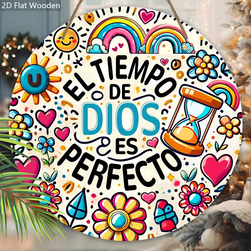 DIOS Wooden Sign with Spanish Bible Scriptures - Round Sign for Front Door, Wall, Room Hanging Decor - Ideal Home Hanging Ornament