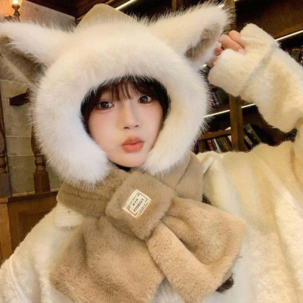 Cute Winter Warm Hat Windproof Fox Ear Beanies Cap Thickened Keep Warm Ear Protection Cap Outdoor хаки