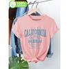 Spring and Summer Women's tops Vintage style Letters Number 1889 CALIFORNIA LOS Fashion Wear Pure Cotton Short Sleeve Leisure Round Neck Women's