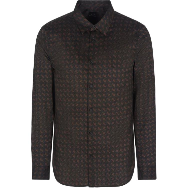 Armani Exchange Satin Cotton Allover Pattern Shirt Men shirts Black 6DZC45-ZNZRZ-72AF