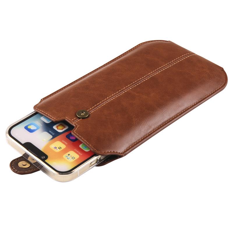 7.2-inch Ultra-thin Vertical Leather Waist Bag for Apple, Samsung, and Huawei Phones - Flip Business Belt Pouch